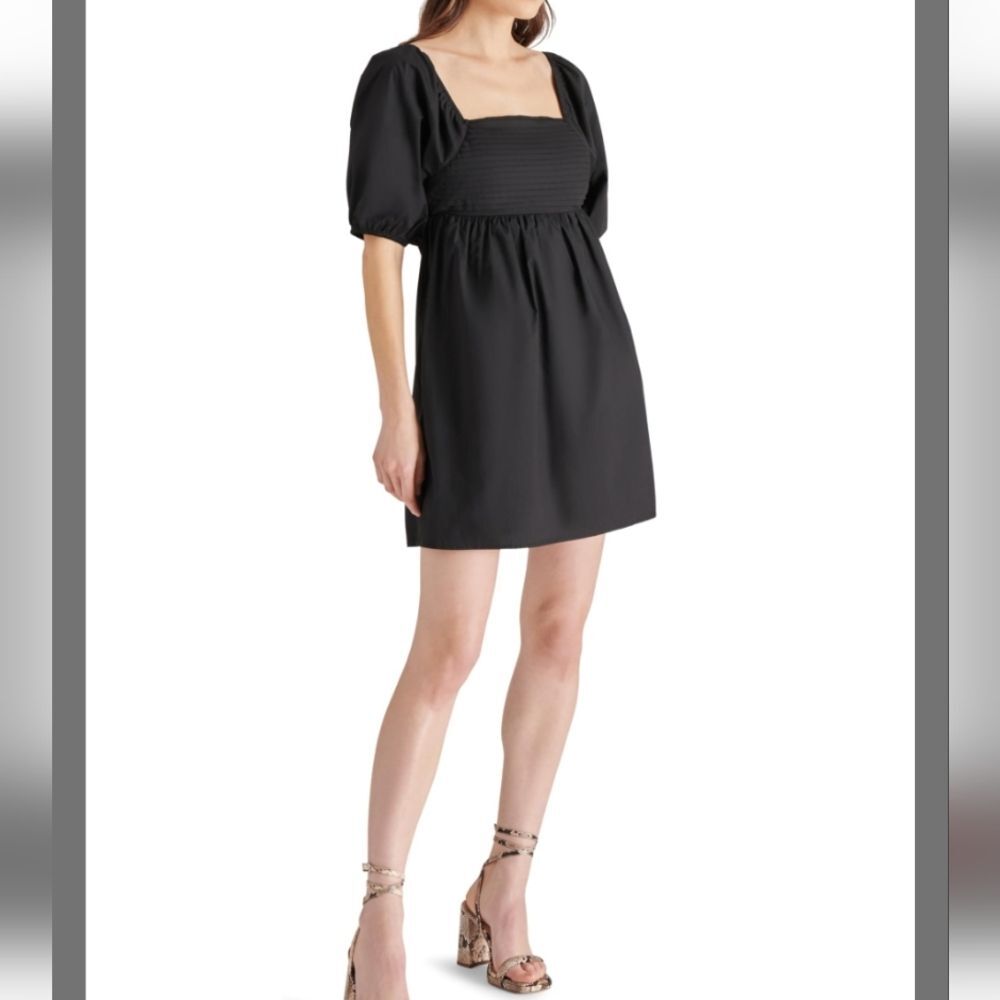 NWT Steve Madden Puff Sleeve Square Neck Mini Short Dress Inara Black - Size M